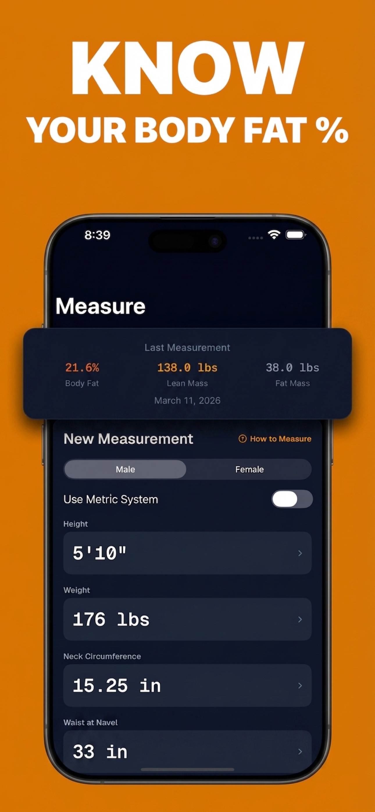 LeanFuel body fat measurement screen
