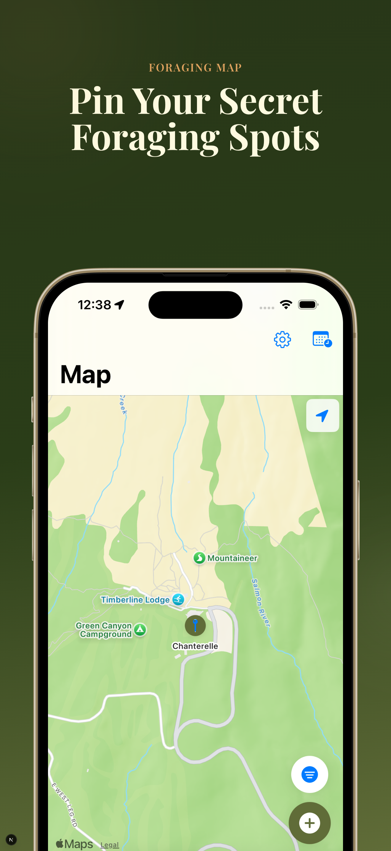 Private foraging map with pinned mushroom locations and secret foraging spots