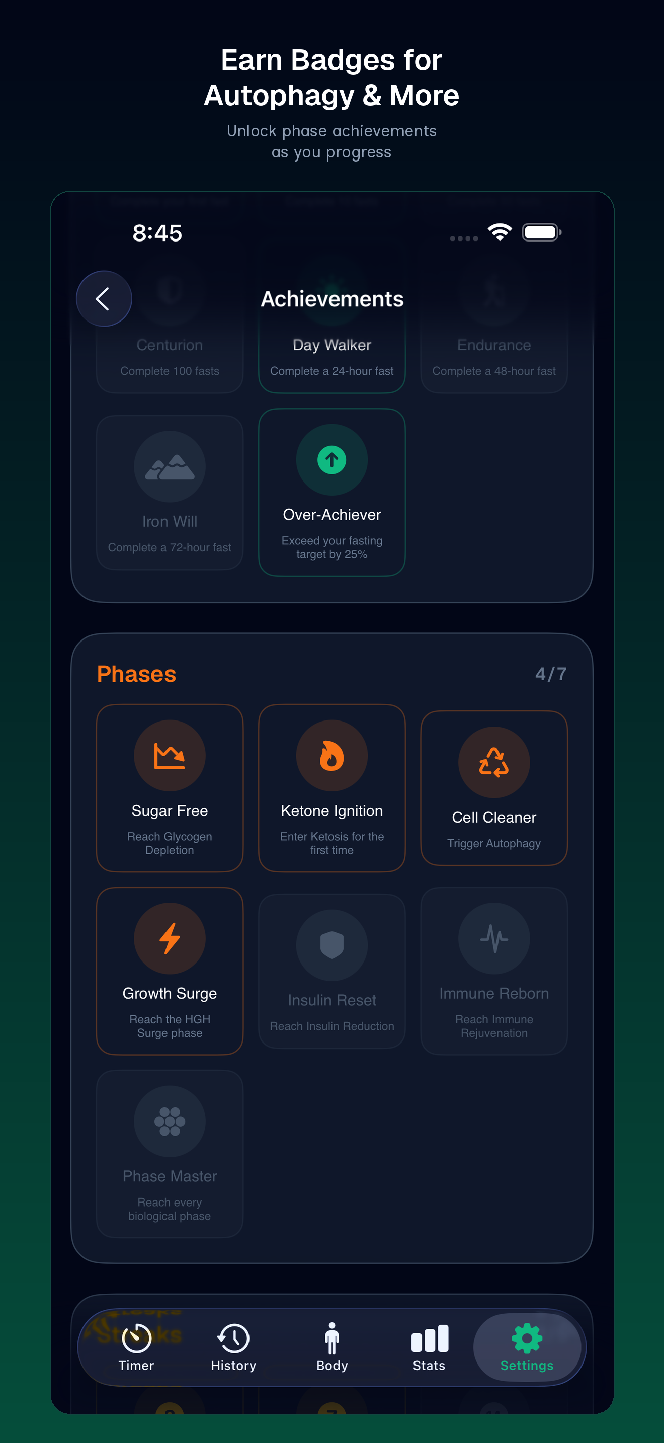 Achievement badges for fasting milestones and phase completions