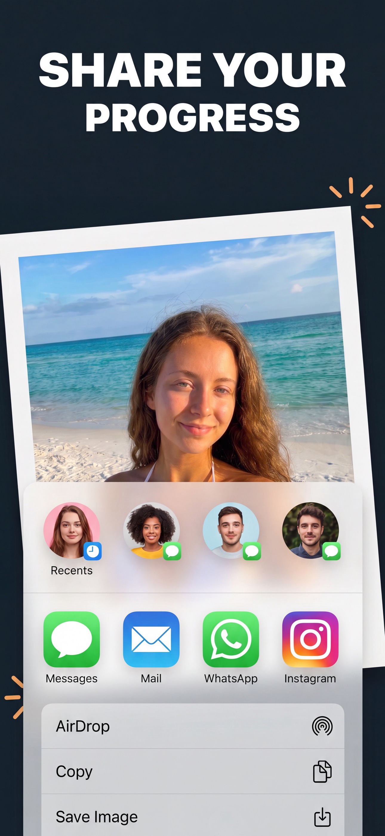 One-tap iOS share sheet for tan progress